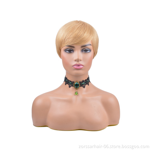 Cheap Machine Made None Pixie Cut Wigs For Women Peruvian Human Hair Lace Short Wigs